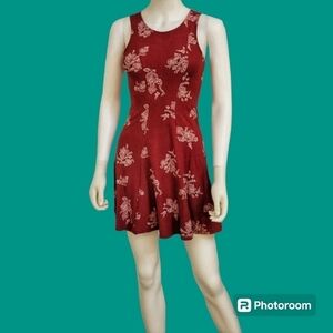 5/$25 Mudd Oxblood Rose Floral Sleeveless Tank Micro Tennis Dress